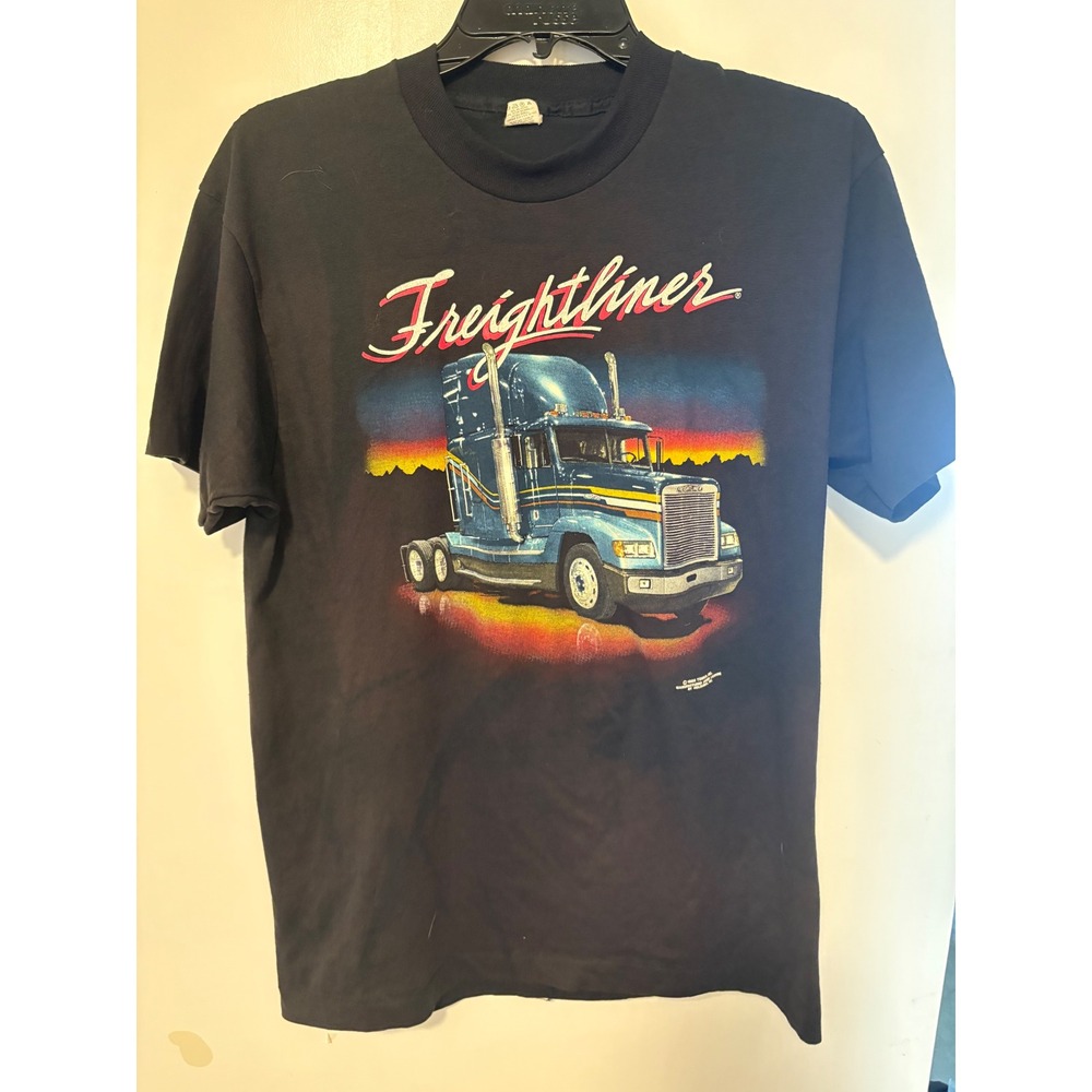 Vintage Screen Stars Freightliner Semi Truck Graphic T-Shirt Black XL USA Made